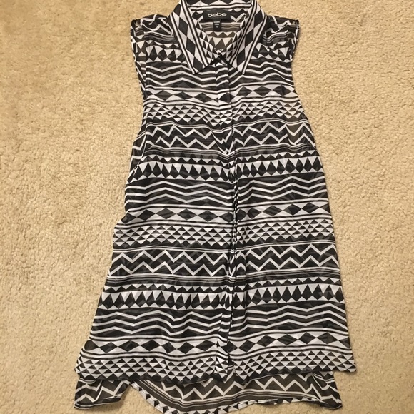 bebe Tops - Bebe Sheer Black & White Tribal Print Blouse